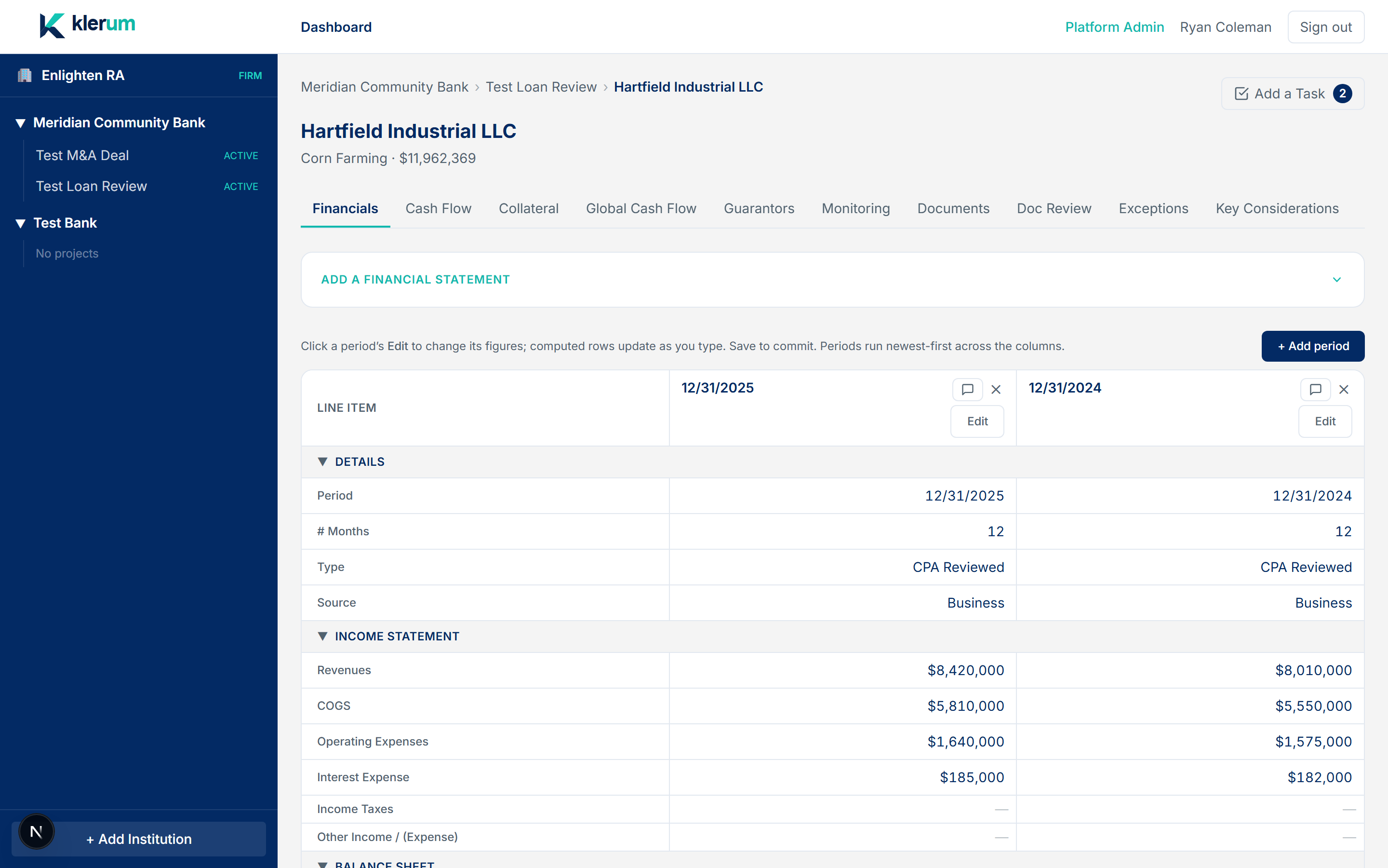 AI-extracted financial statement, spread by period