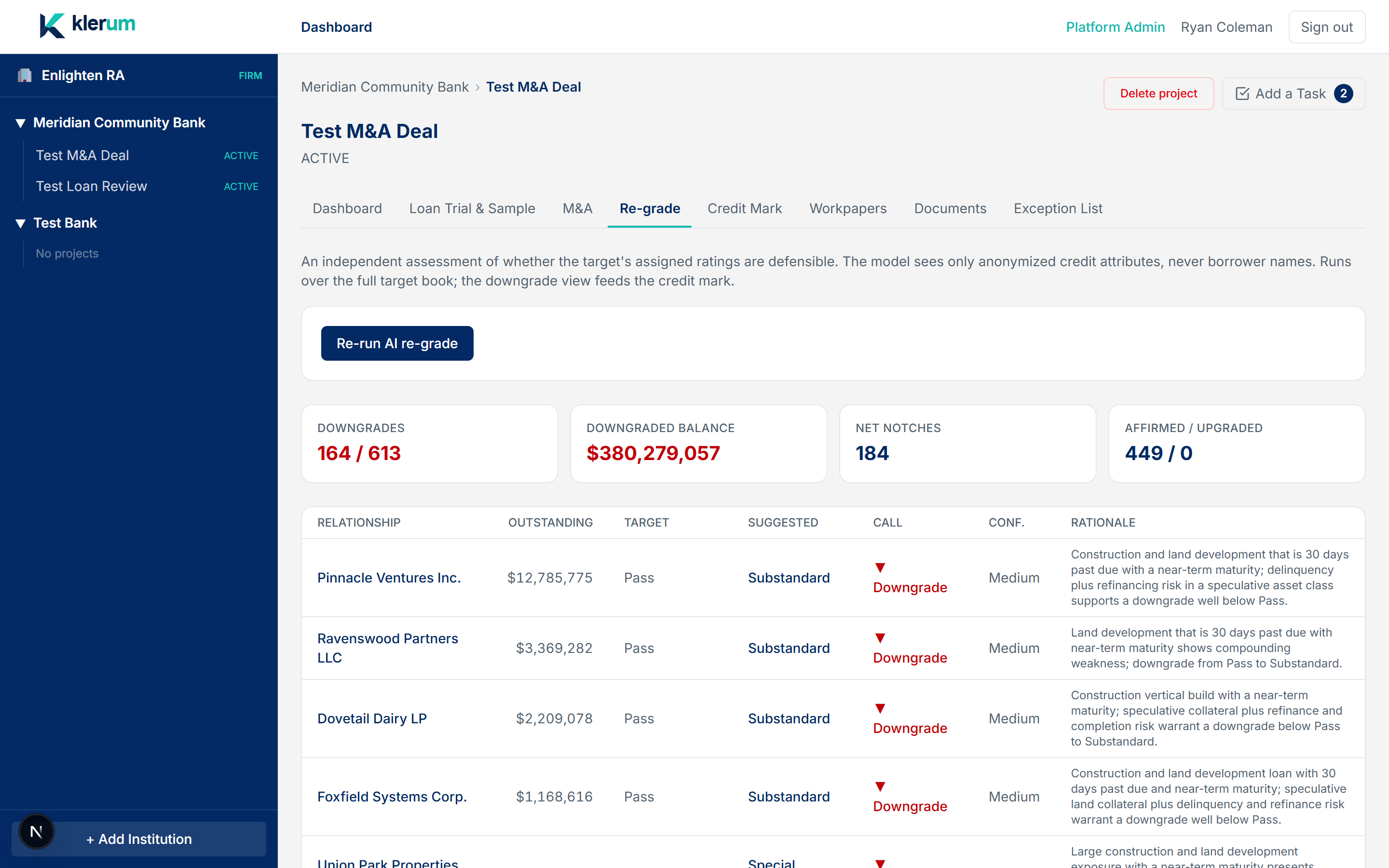 AI re-grade of a target loan portfolio